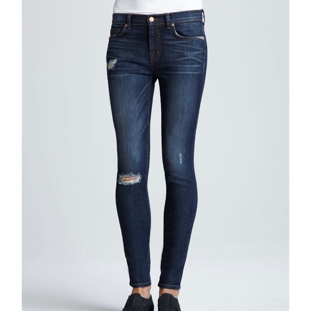 J Brand 811 Salem Distressed Dark Wash Mid Rise Skinny Jeans Size 29